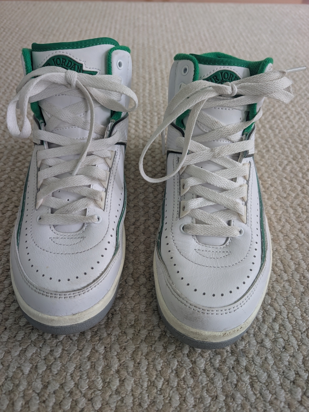 Jordan Kids White and Green High-Top Sneakers